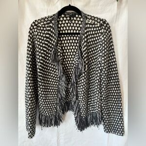 Maje Fringed Black and White Sweater